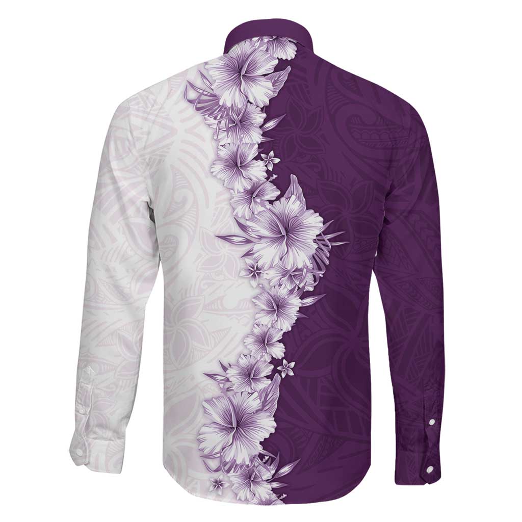 Hawaii Hibiscus Flowers Family Matching Off Shoulder Short Dress and Hawaiian Shirt Purple Polynesian Pattern