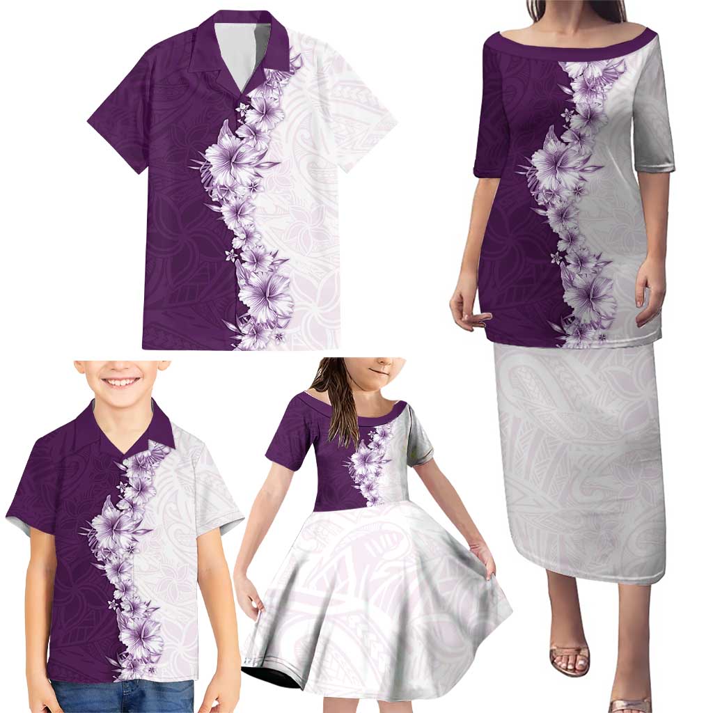 Hawaii Hibiscus Flowers Family Matching Puletasi and Hawaiian Shirt Purple Polynesian Pattern LT05 - Polynesian Pride