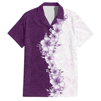 Hawaii Hibiscus Flowers Family Matching Short Sleeve Bodycon Dress and Hawaiian Shirt Purple Polynesian Pattern