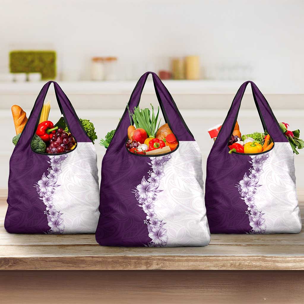 Hawaii Hibiscus Flowers Grocery Bag Purple Polynesian Pattern LT05 3-pack One Size Purple - Polynesian Pride