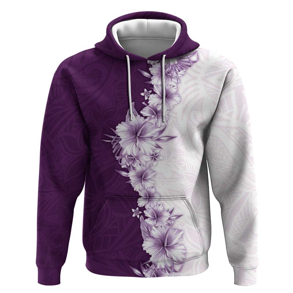 Hawaii Hibiscus Flowers Hoodie Purple Polynesian Pattern