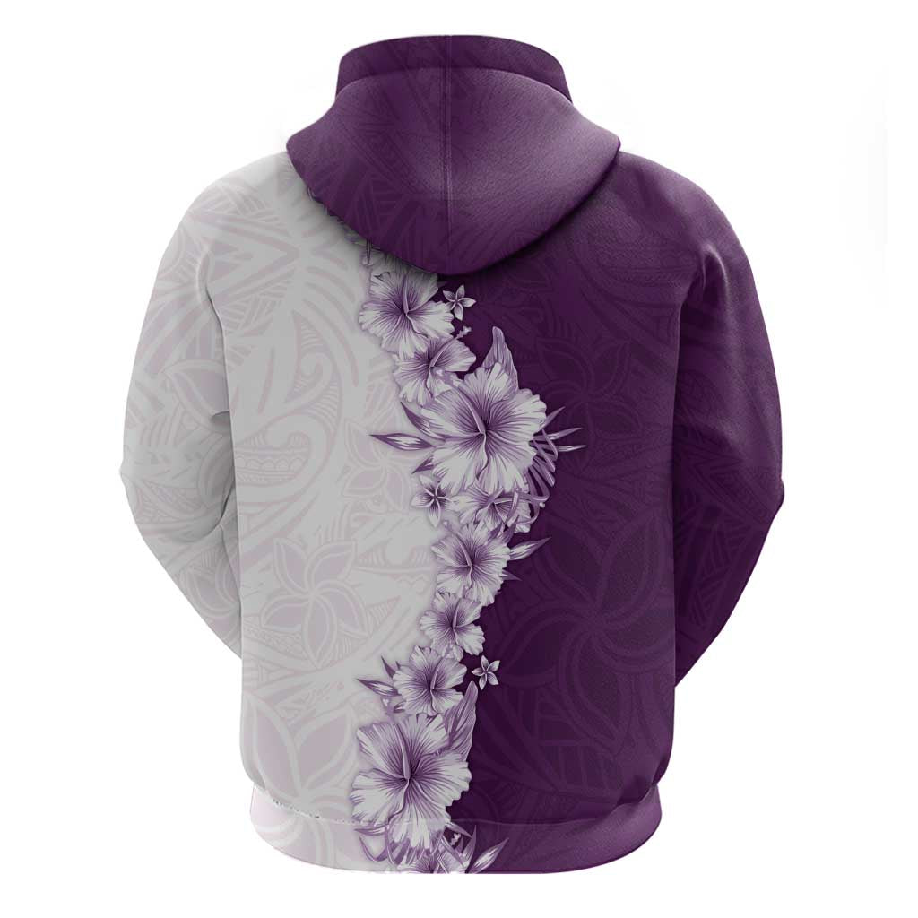 Hawaii Hibiscus Flowers Hoodie Purple Polynesian Pattern