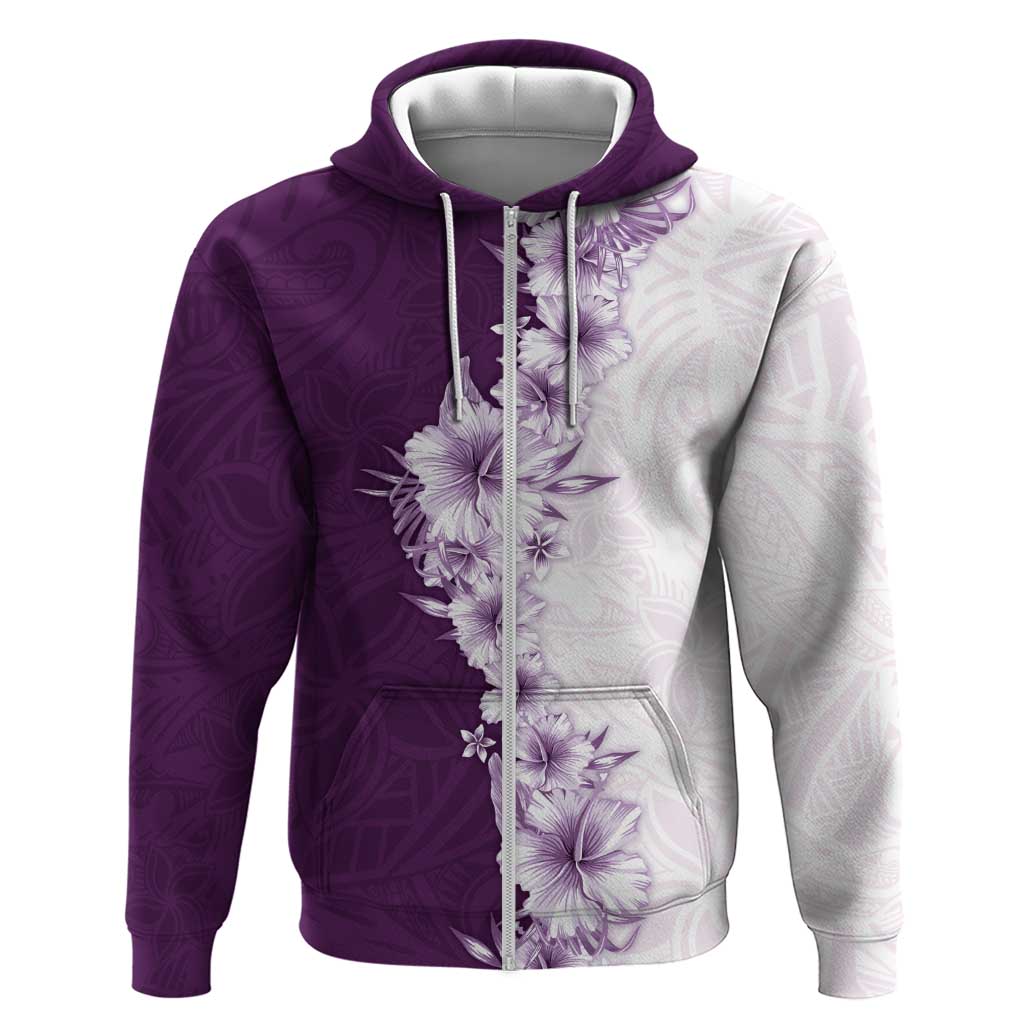 Hawaii Hibiscus Flowers Hoodie Purple Polynesian Pattern