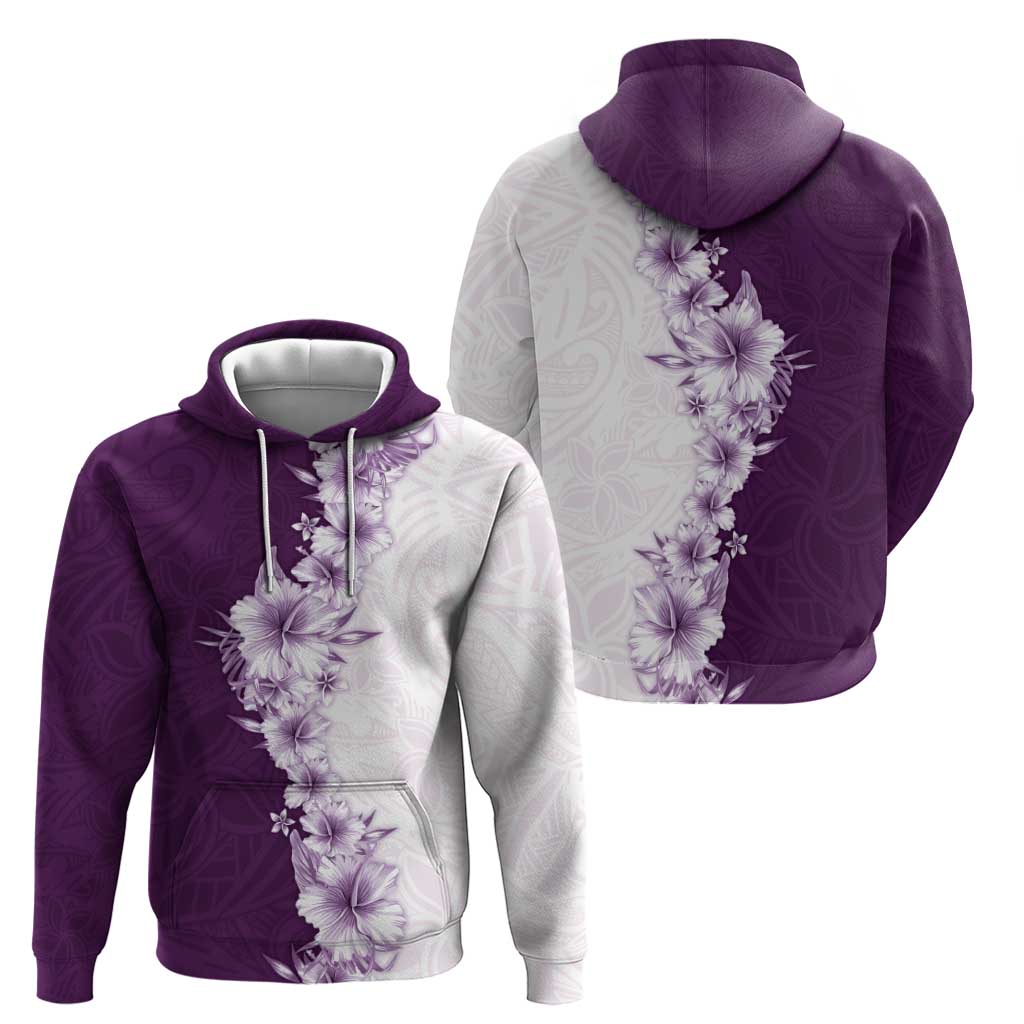 Hawaii Hibiscus Flowers Hoodie Purple Polynesian Pattern