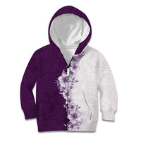 Hawaii Hibiscus Flowers Kid Hoodie Purple Polynesian Pattern LT05 Zip Hoodie Purple - Polynesian Pride
