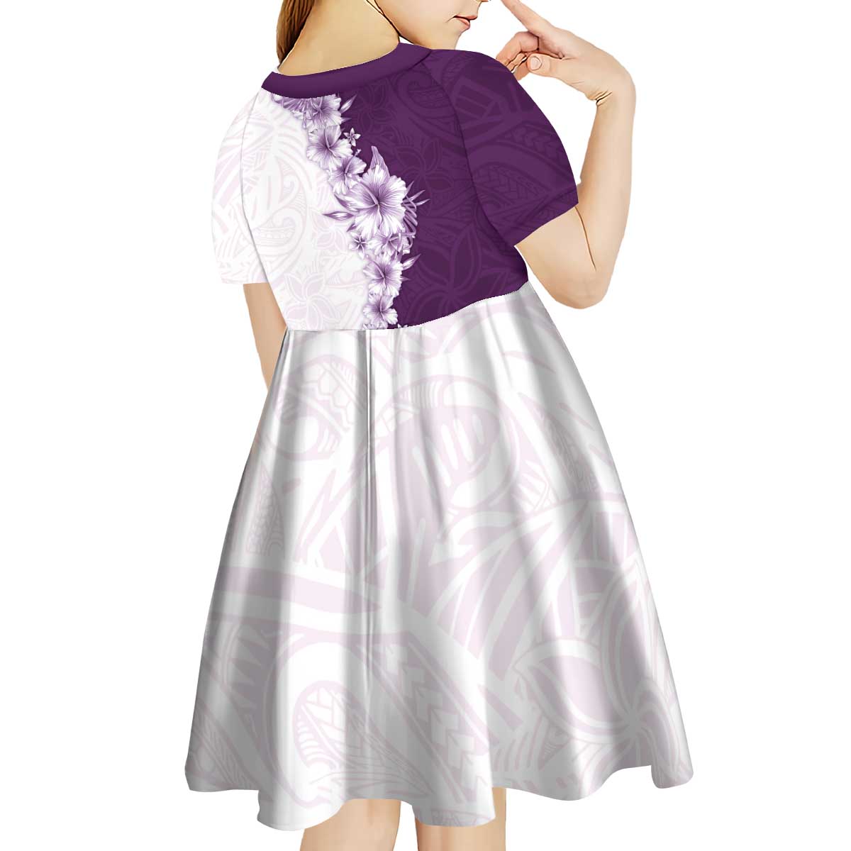 Hawaii Hibiscus Flowers Kid Short Sleeve Dress Purple Polynesian Pattern LT05 - Polynesian Pride