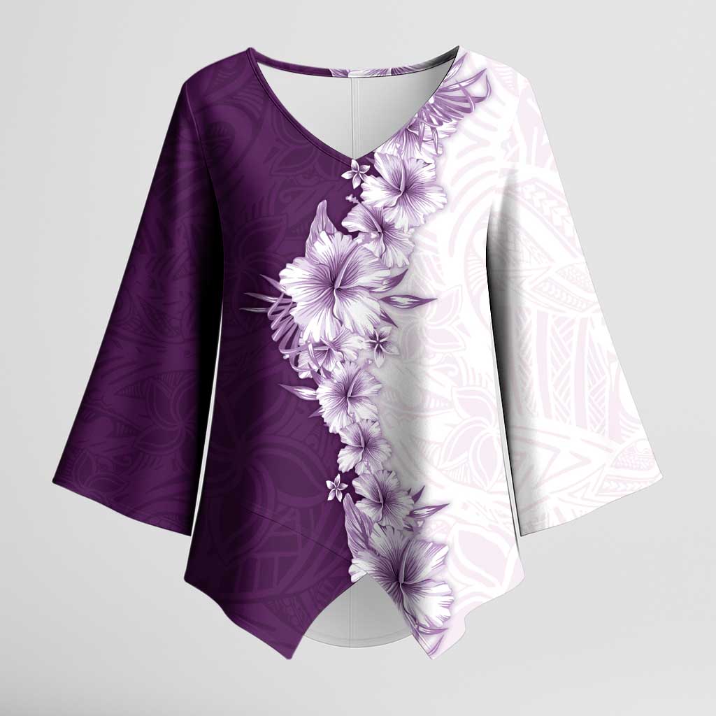 Hawaii Hibiscus Flowers Kimono Sleeve Blouse Purple Polynesian Pattern LT05 Female Purple - Polynesian Pride