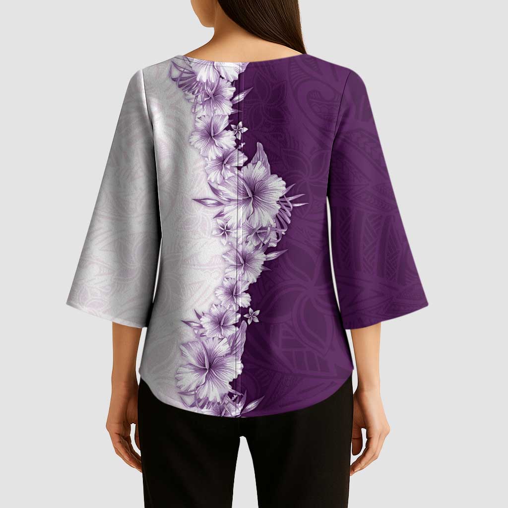 Hawaii Hibiscus Flowers Kimono Sleeve Blouse Purple Polynesian Pattern LT05 - Polynesian Pride