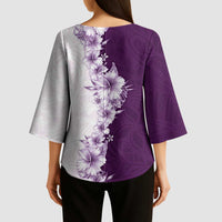 Hawaii Hibiscus Flowers Kimono Sleeve Blouse Purple Polynesian Pattern LT05 - Polynesian Pride