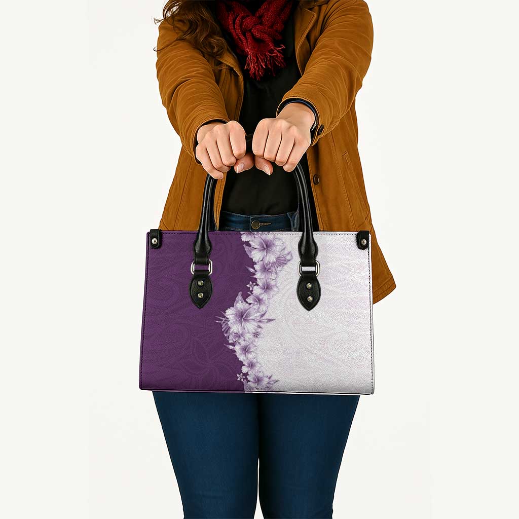 Hawaii Hibiscus Flowers Leather Bag Purple Polynesian Pattern LT05 - Polynesian Pride