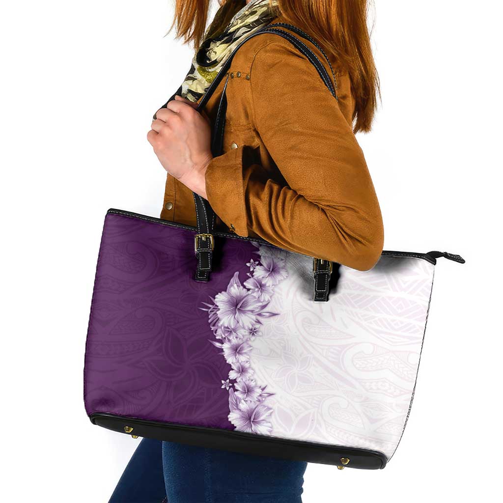 Hawaii Hibiscus Flowers Leather Tote Bag Purple Polynesian Pattern LT05 Purple - Polynesian Pride