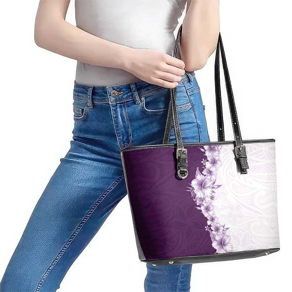 Hawaii Hibiscus Flowers Leather Tote Bag Purple Polynesian Pattern LT05 - Polynesian Pride