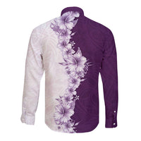 Hawaii Hibiscus Flowers Long Sleeve Button Shirt Purple Polynesian Pattern LT05 - Polynesian Pride