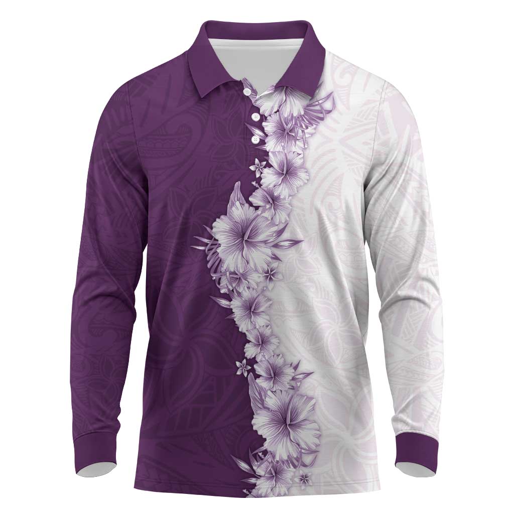 Hawaii Hibiscus Flowers Long Sleeve Polo Shirt Purple Polynesian Pattern LT05 Purple - Polynesian Pride
