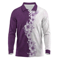 Hawaii Hibiscus Flowers Long Sleeve Polo Shirt Purple Polynesian Pattern LT05 Purple - Polynesian Pride
