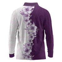 Hawaii Hibiscus Flowers Long Sleeve Polo Shirt Purple Polynesian Pattern LT05 - Polynesian Pride