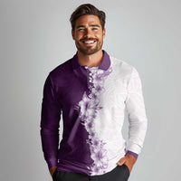 Hawaii Hibiscus Flowers Long Sleeve Polo Shirt Purple Polynesian Pattern LT05 - Polynesian Pride