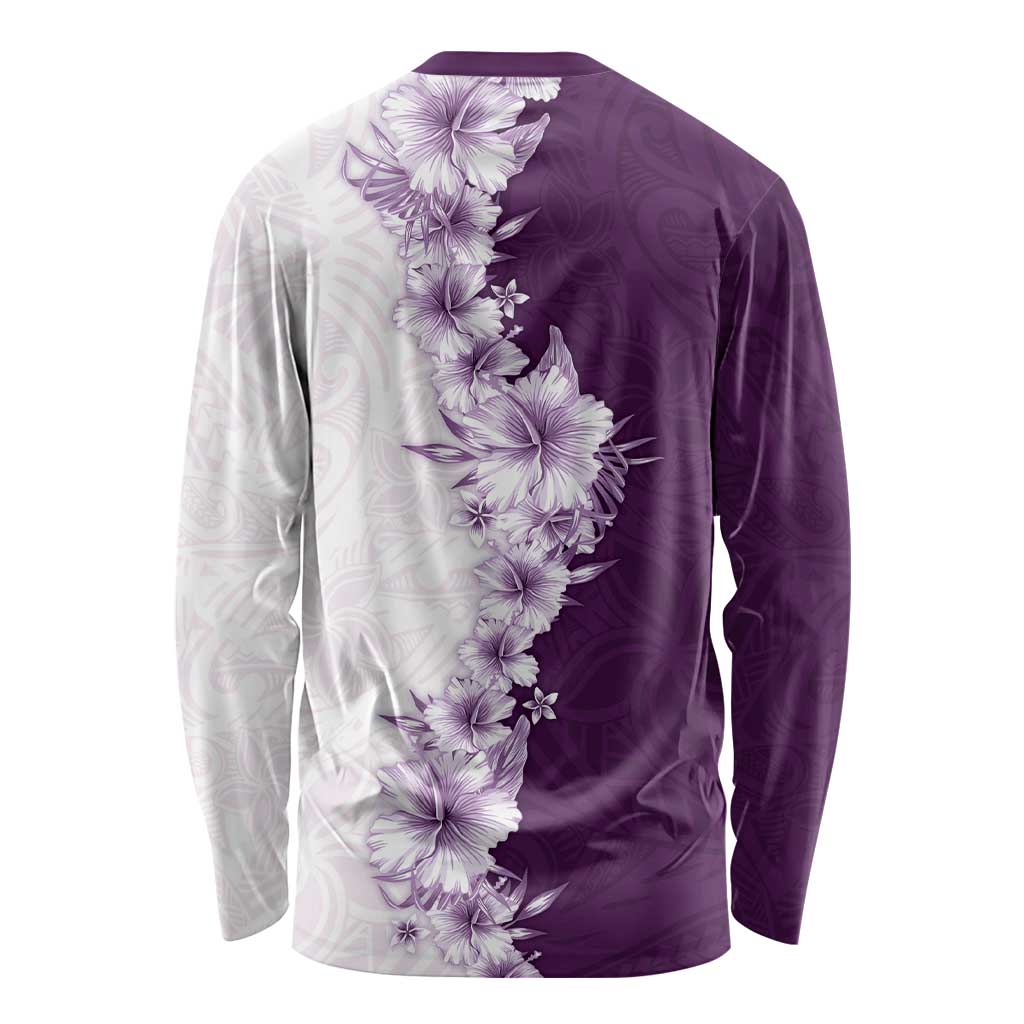Hawaii Hibiscus Flowers Long Sleeve Shirt Purple Polynesian Pattern LT05 - Polynesian Pride
