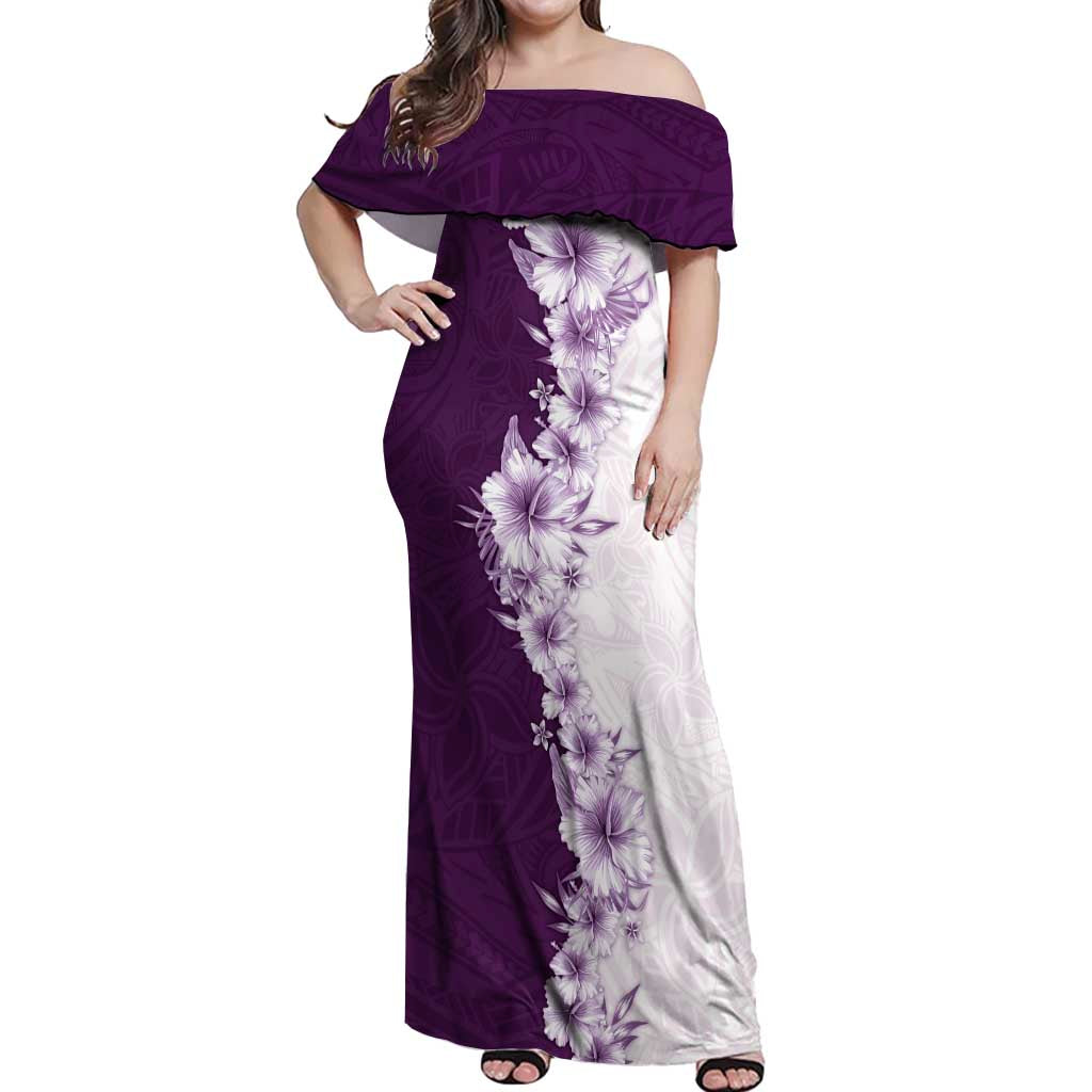 Hawaii Hibiscus Flowers Off Shoulder Maxi Dress Purple Polynesian Pattern LT05 Women Purple - Polynesian Pride