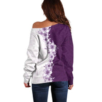 Hawaii Hibiscus Flowers Off Shoulder Sweater Purple Polynesian Pattern LT05 - Polynesian Pride