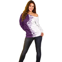 Hawaii Hibiscus Flowers Off Shoulder Sweater Purple Polynesian Pattern LT05 - Polynesian Pride