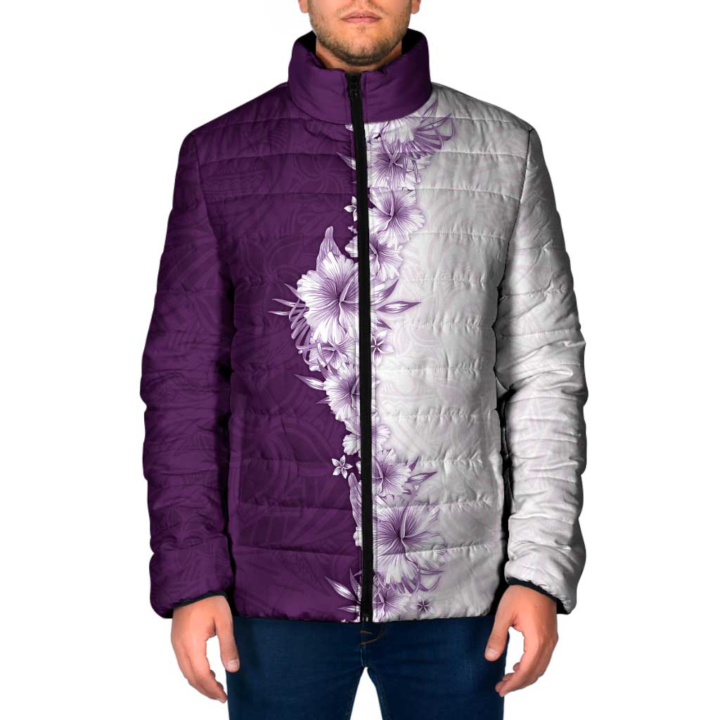 Hawaii Hibiscus Flowers Padded Jacket Purple Polynesian Pattern LT05 Men Purple - Polynesian Pride