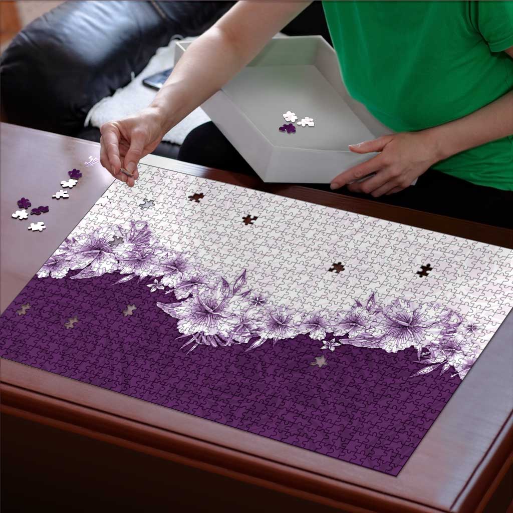 Hawaii Hibiscus Flowers Puzzle Purple Polynesian Pattern LT05 - Polynesian Pride