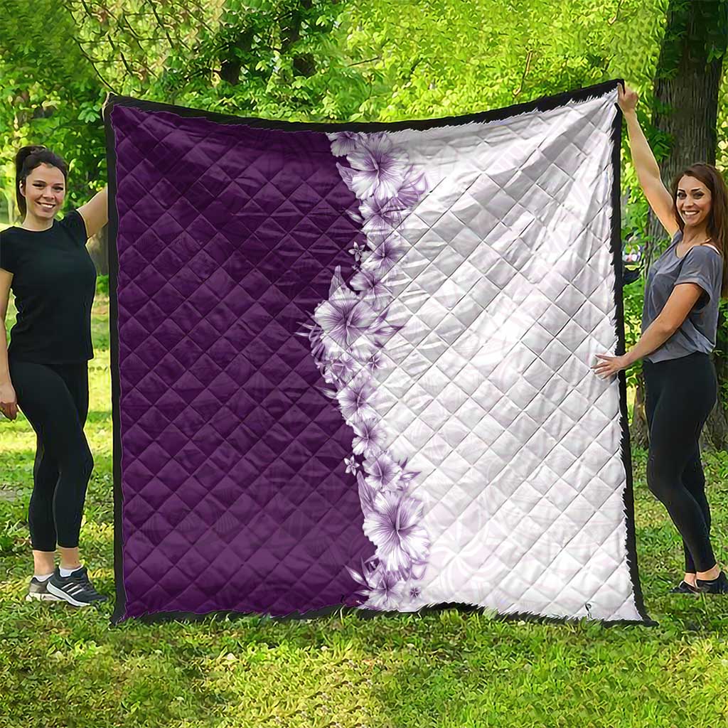 Hawaii Hibiscus Flowers Quilt Purple Polynesian Pattern