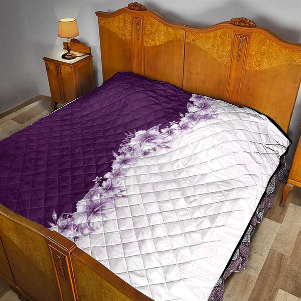 Hawaii Hibiscus Flowers Quilt Purple Polynesian Pattern