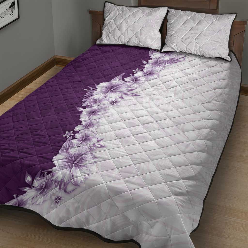 Hawaii Hibiscus Flowers Quilt Bed Set Purple Polynesian Pattern LT05 - Polynesian Pride