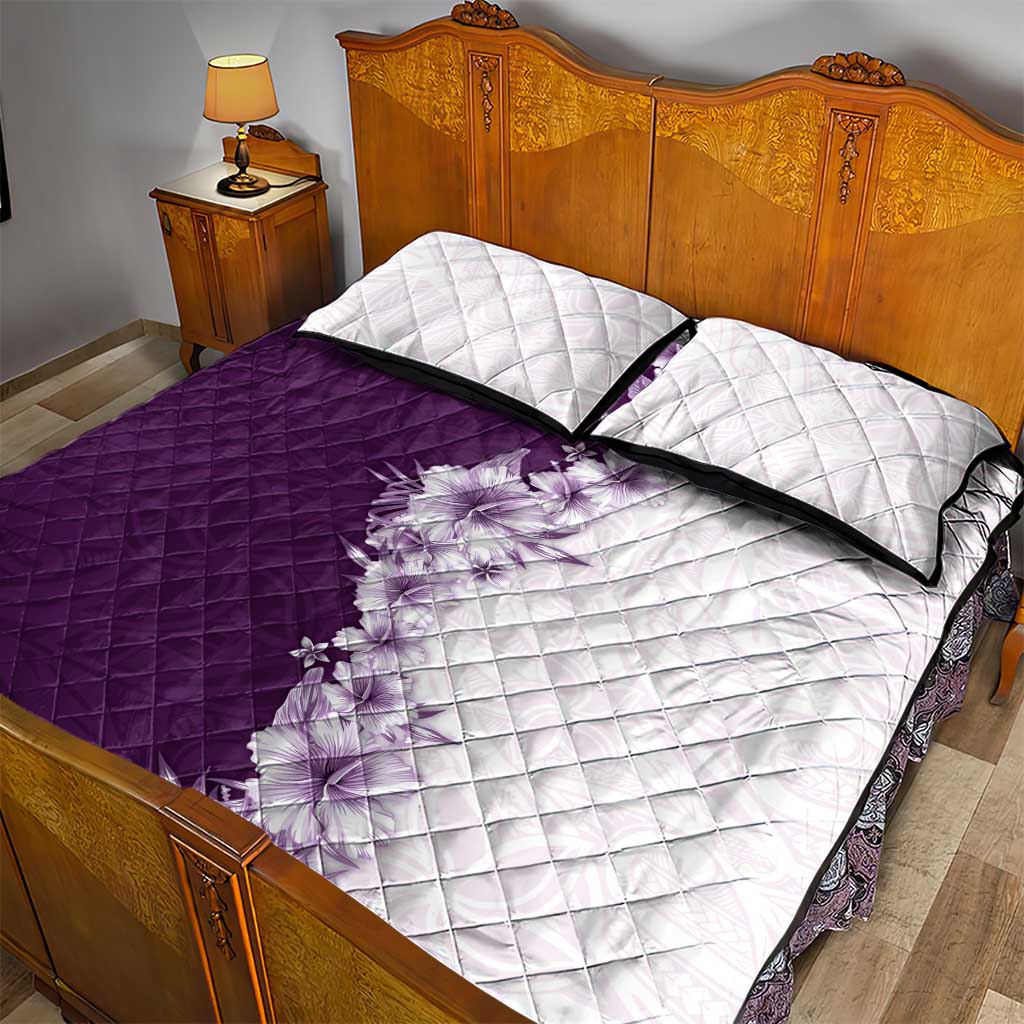 Hawaii Hibiscus Flowers Quilt Bed Set Purple Polynesian Pattern LT05 - Polynesian Pride