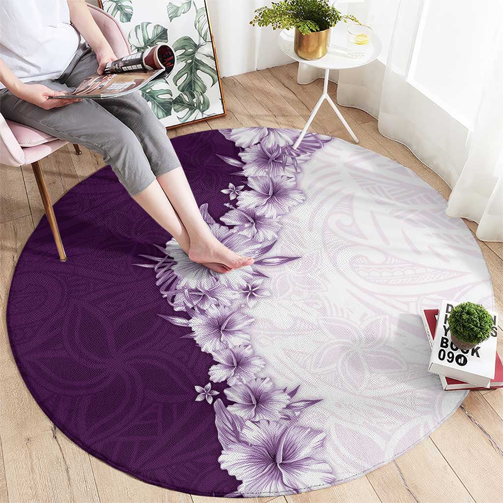 Hawaii Hibiscus Flowers Round Carpet Purple Polynesian Pattern LT05 - Polynesian Pride