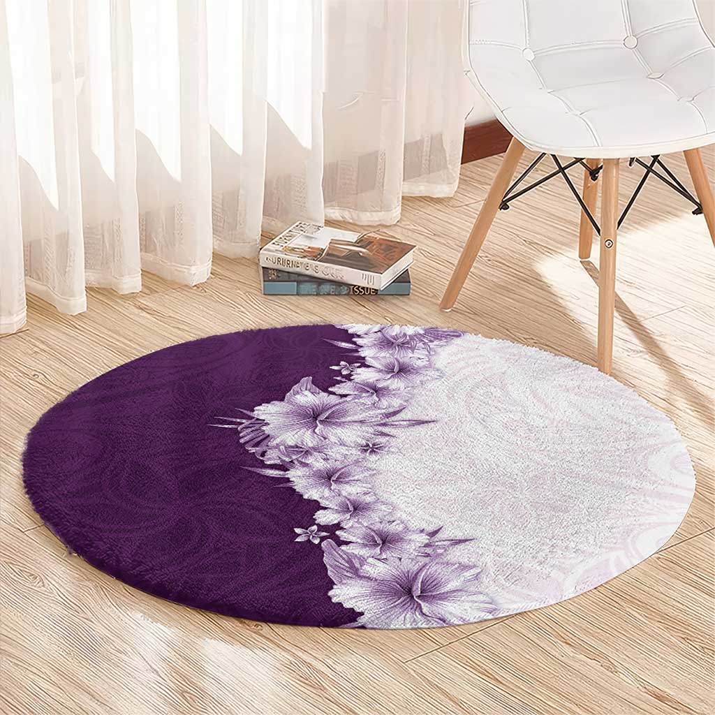 Hawaii Hibiscus Flowers Round Carpet Purple Polynesian Pattern LT05 - Polynesian Pride