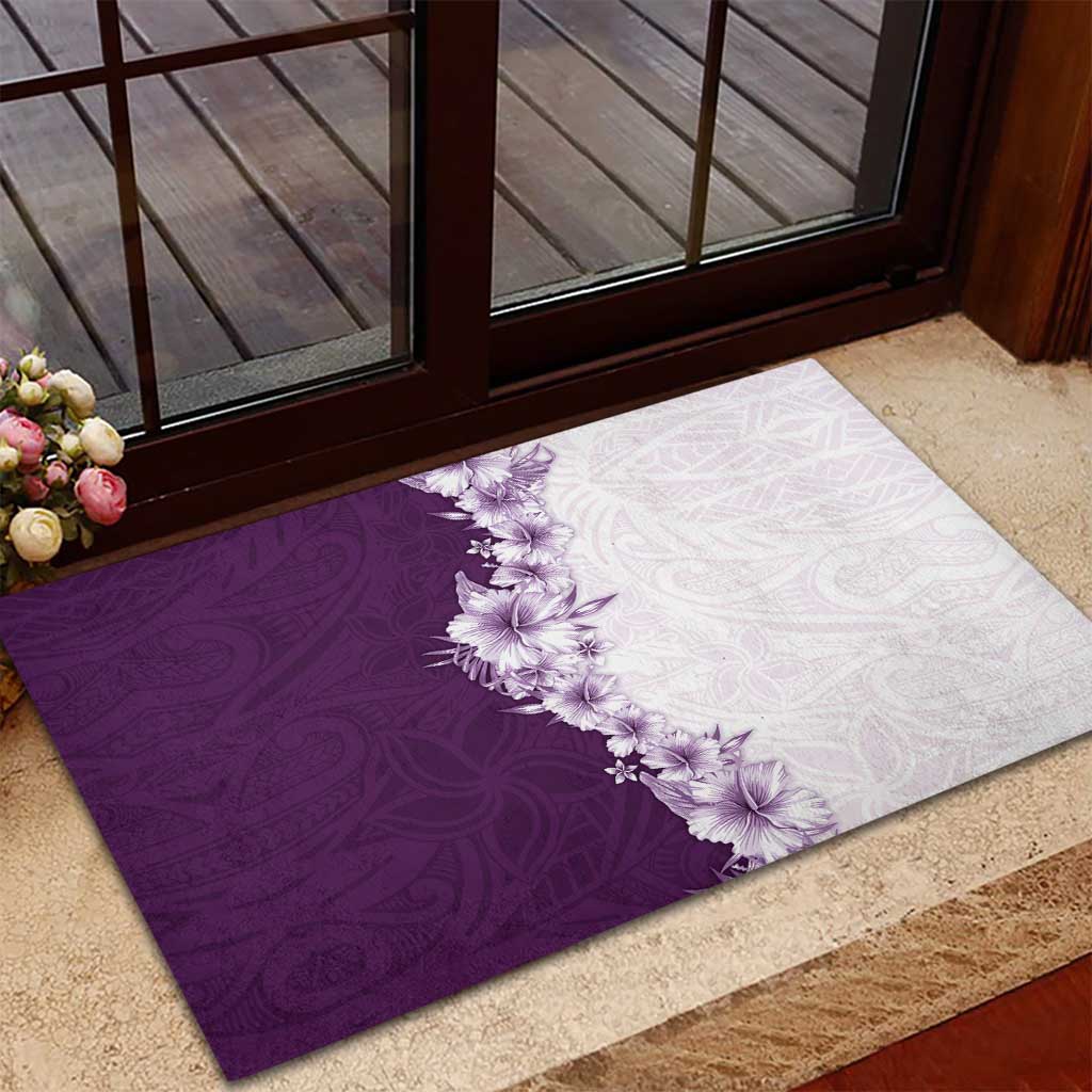 Hawaii Hibiscus Flowers Rubber Doormat Purple Polynesian Pattern LT05 - Polynesian Pride