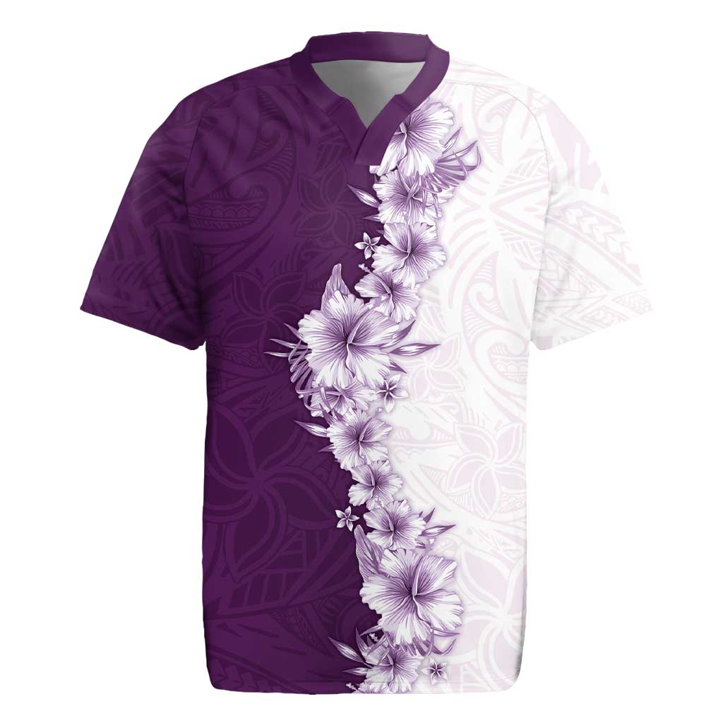 Hawaii Hibiscus Flowers Rugby Jersey Purple Polynesian Pattern