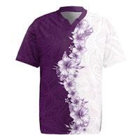 Hawaii Hibiscus Flowers Rugby Jersey Purple Polynesian Pattern