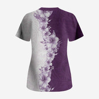 Hawaii Hibiscus Flowers Scrub Top Purple Polynesian Pattern LT05 - Polynesian Pride