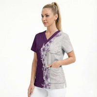 Hawaii Hibiscus Flowers Scrub Top Purple Polynesian Pattern LT05 - Polynesian Pride