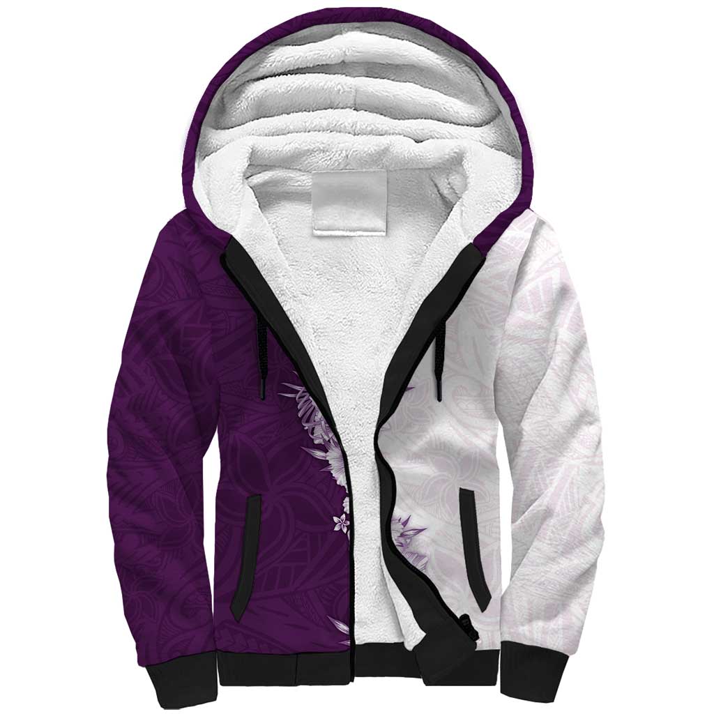 Hawaii Hibiscus Flowers Sherpa Hoodie Purple Polynesian Pattern LT05 Unisex Purple - Polynesian Pride
