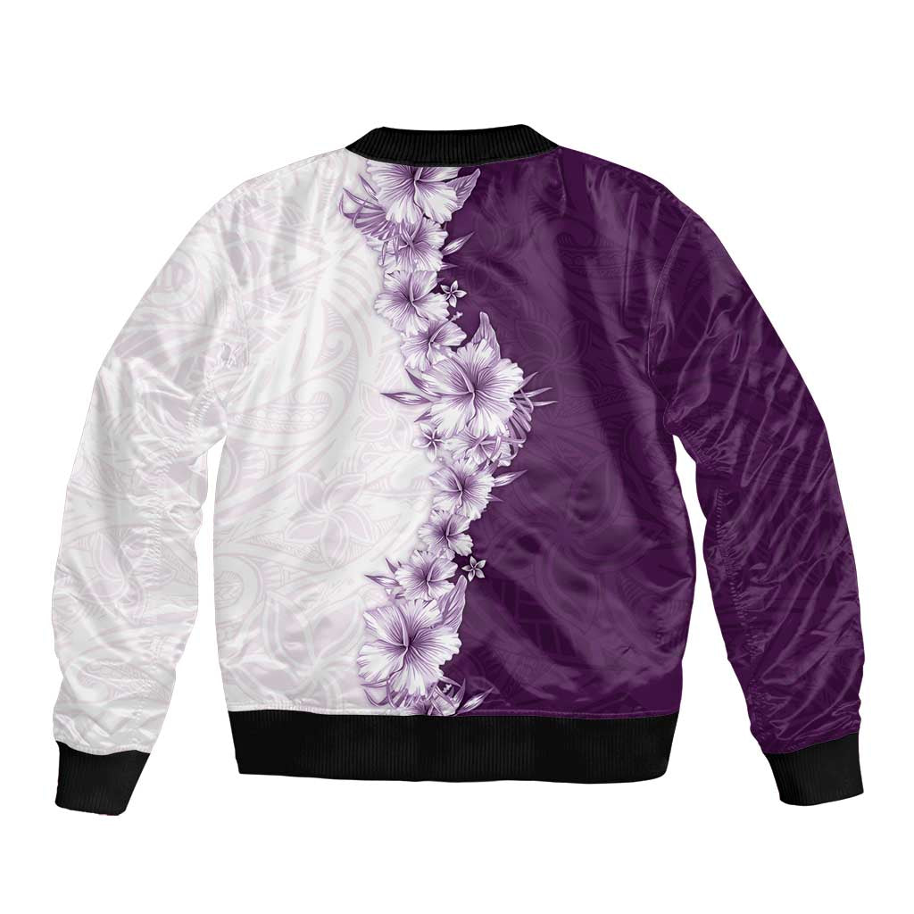 Hawaii Hibiscus Flowers Sleeve Zip Bomber Jacket Purple Polynesian Pattern LT05 - Polynesian Pride