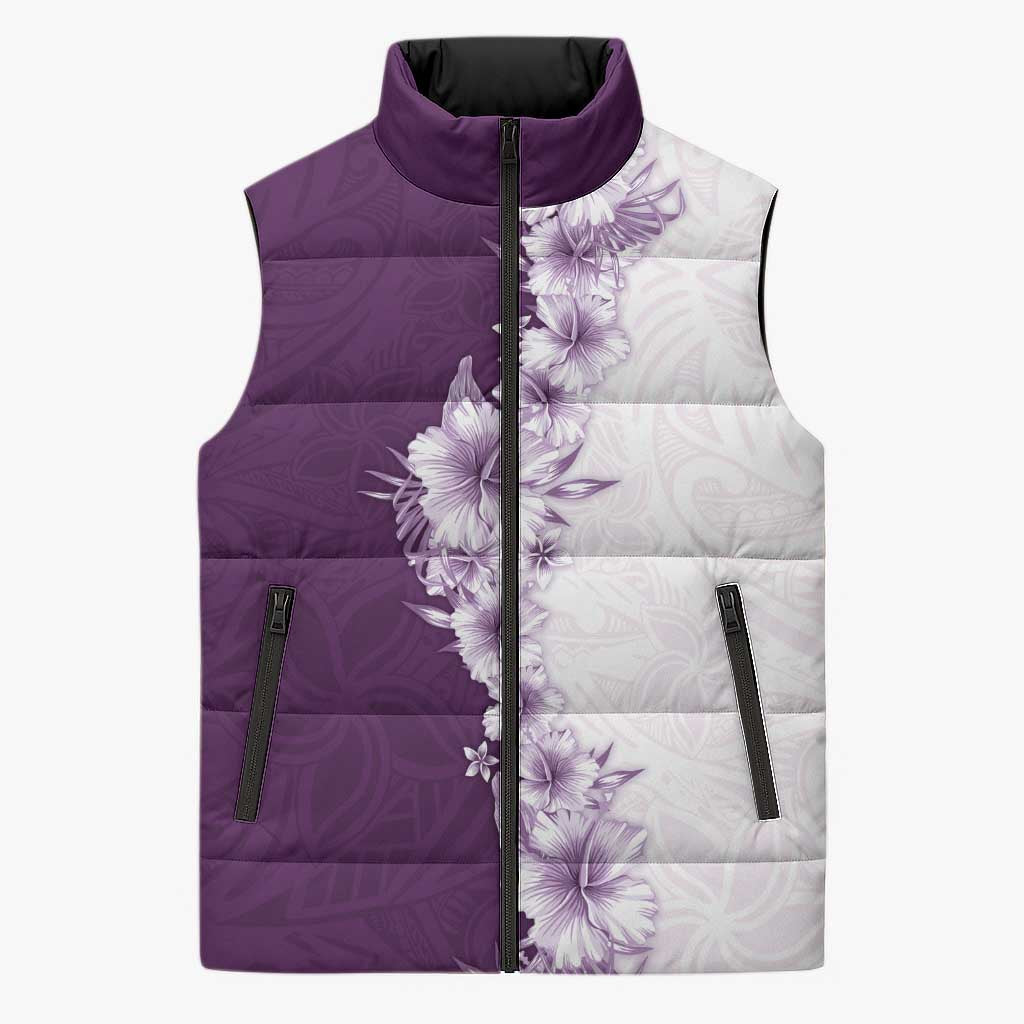 Hawaii Hibiscus Flowers Sleeveless Puffer Jacket Purple Polynesian Pattern LT05 Unisex Purple - Polynesian Pride