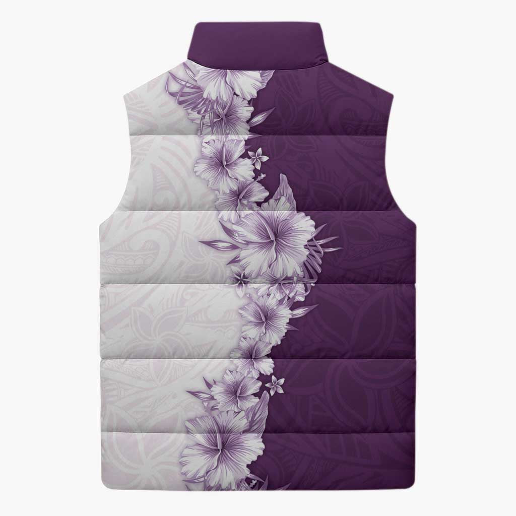 Hawaii Hibiscus Flowers Sleeveless Puffer Jacket Purple Polynesian Pattern LT05 - Polynesian Pride