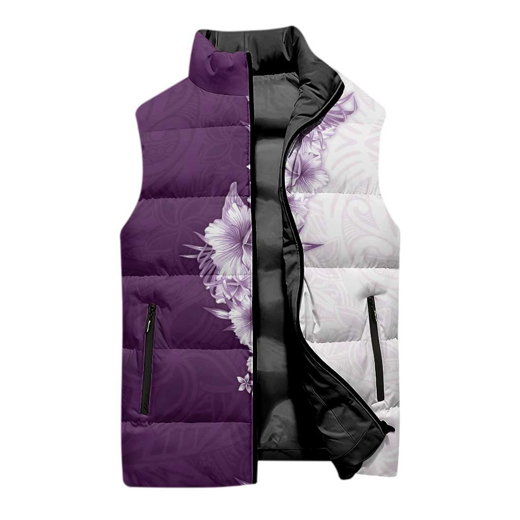 Hawaii Hibiscus Flowers Sleeveless Puffer Jacket Purple Polynesian Pattern LT05 - Polynesian Pride