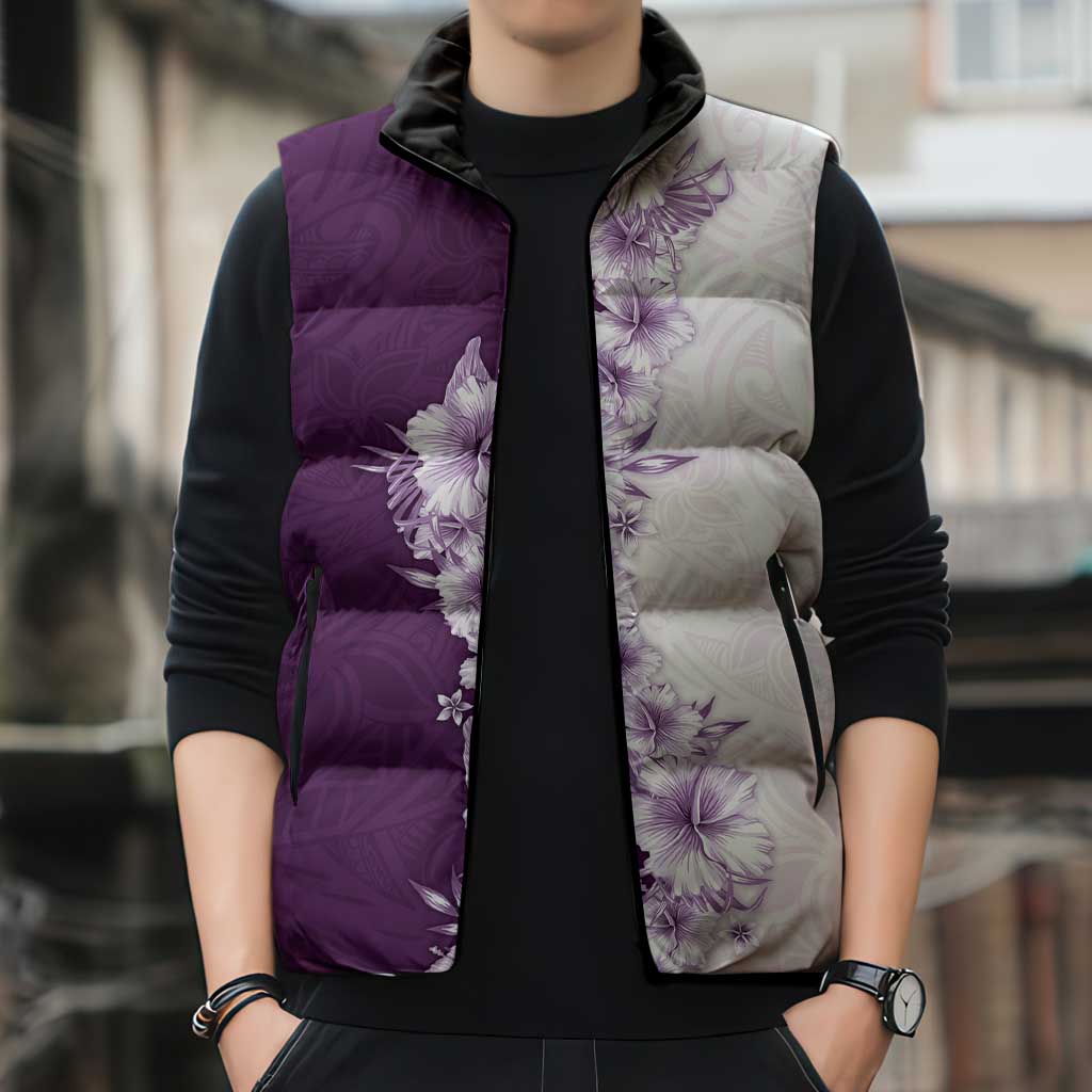 Hawaii Hibiscus Flowers Sleeveless Puffer Jacket Purple Polynesian Pattern LT05 - Polynesian Pride