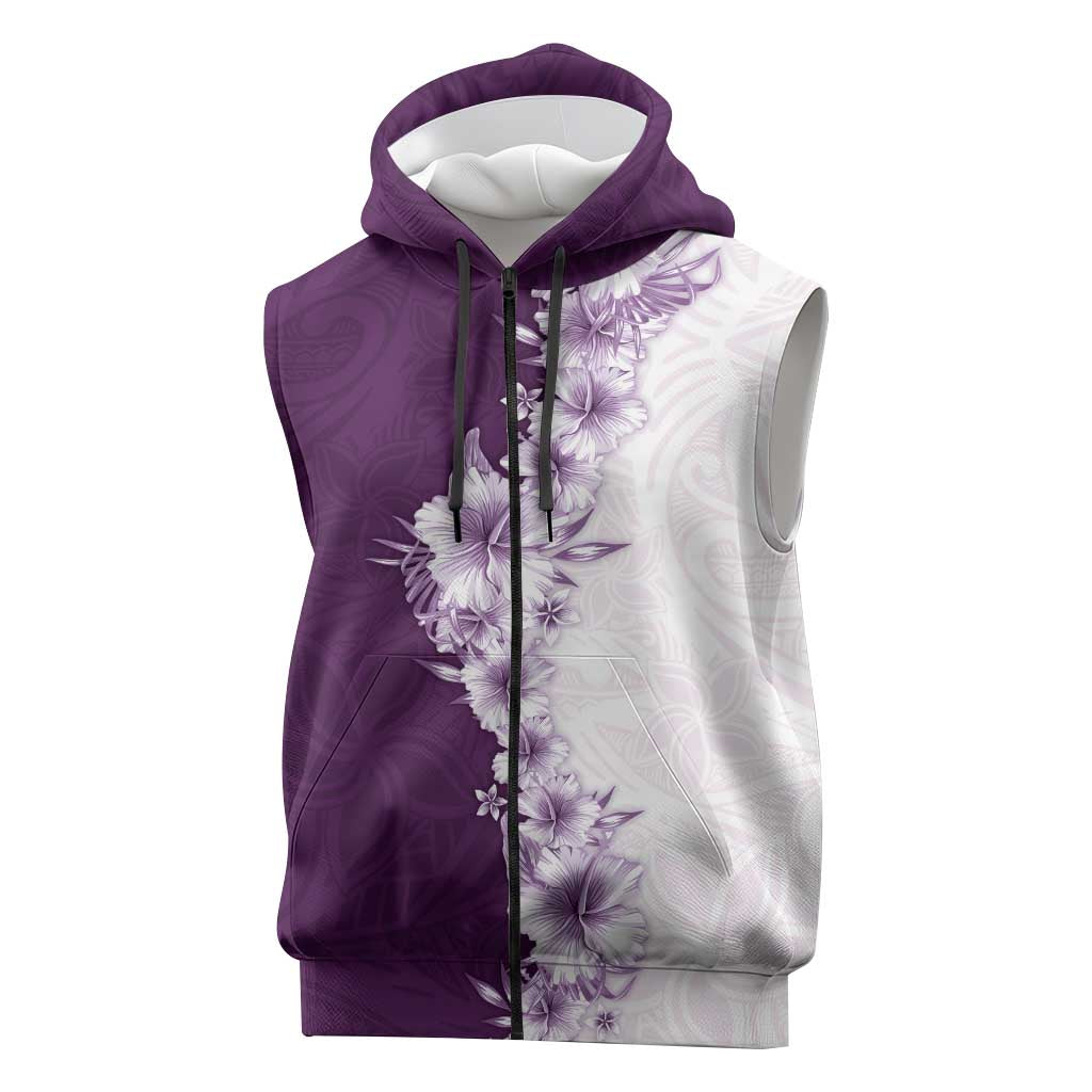 Hawaii Hibiscus Flowers Sleeveless Zip Hoodie Purple Polynesian Pattern LT05 Purple - Polynesian Pride