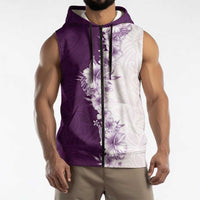 Hawaii Hibiscus Flowers Sleeveless Zip Hoodie Purple Polynesian Pattern LT05 - Polynesian Pride