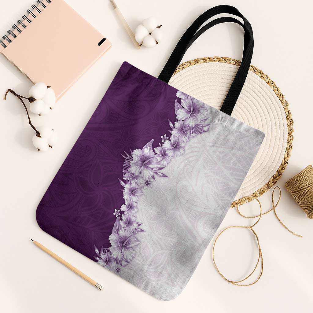 Hawaii Hibiscus Flowers Tote Bag Purple Polynesian Pattern LT05 Black Strap One Size Purple - Polynesian Pride