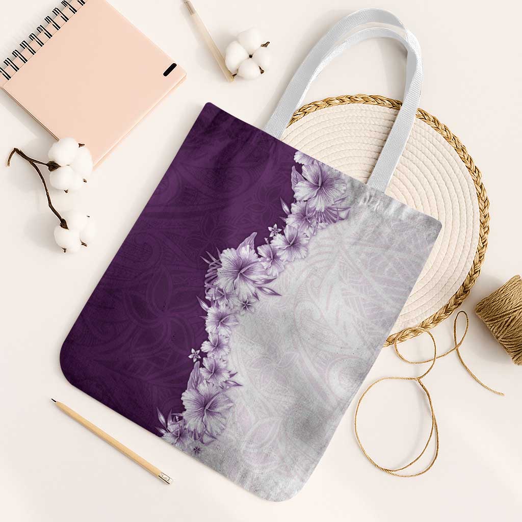 Hawaii Hibiscus Flowers Tote Bag Purple Polynesian Pattern LT05 White Strap One Size Purple - Polynesian Pride
