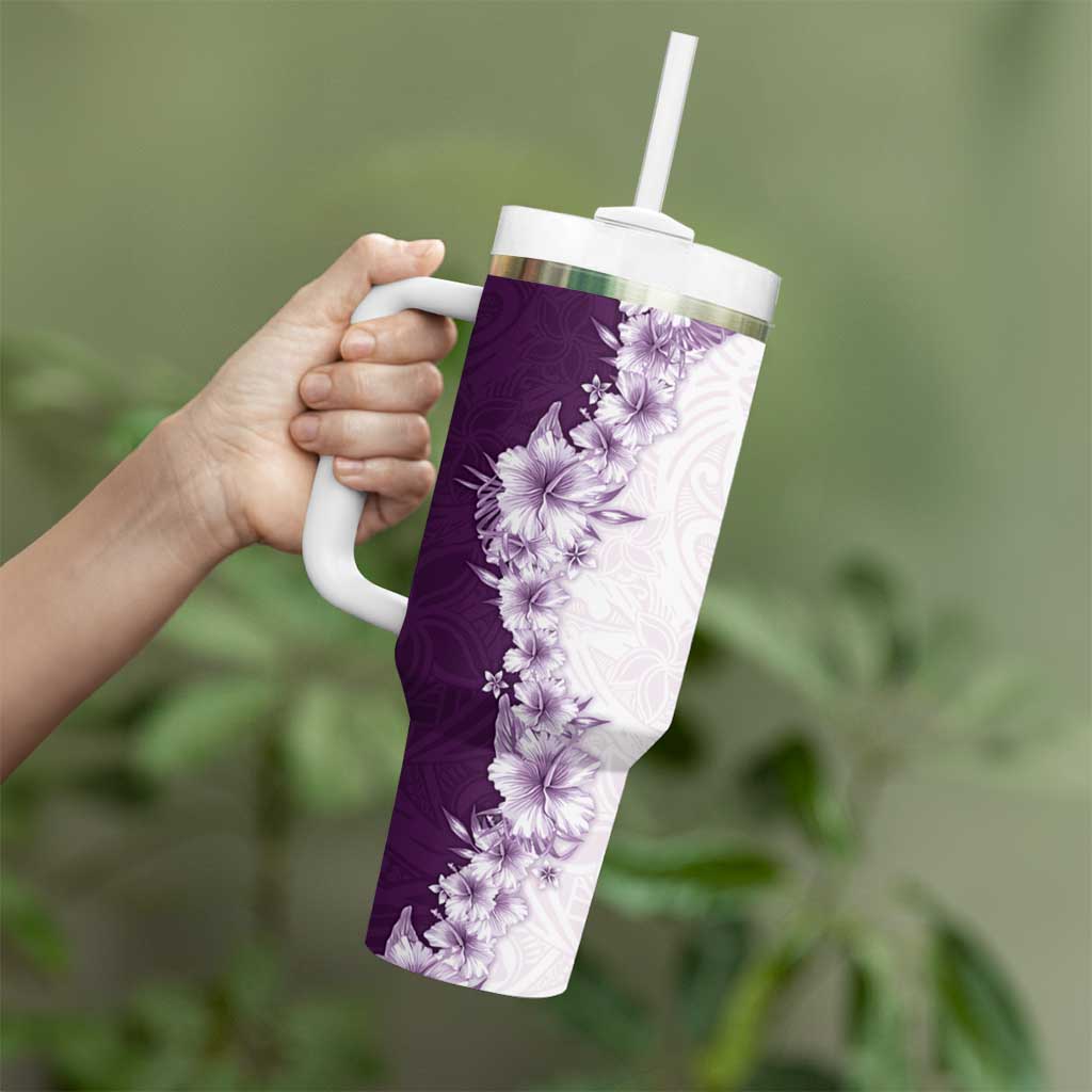 Hawaii Hibiscus Flowers Tumbler With Handle Purple Polynesian Pattern LT05 - Polynesian Pride