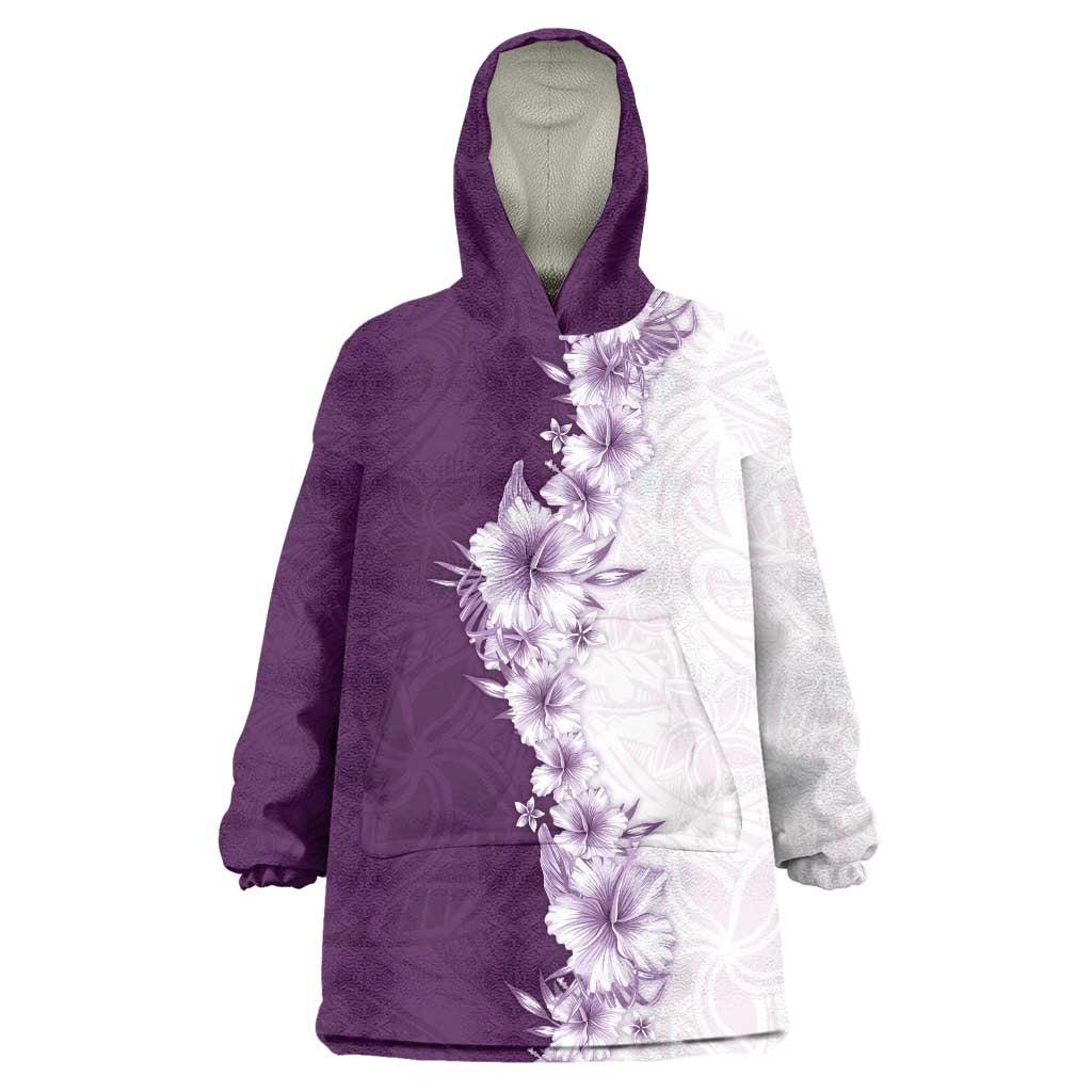 Hawaii Hibiscus Flowers Wearable Blanket Hoodie Purple Polynesian Pattern LT05 One Size Purple - Polynesian Pride